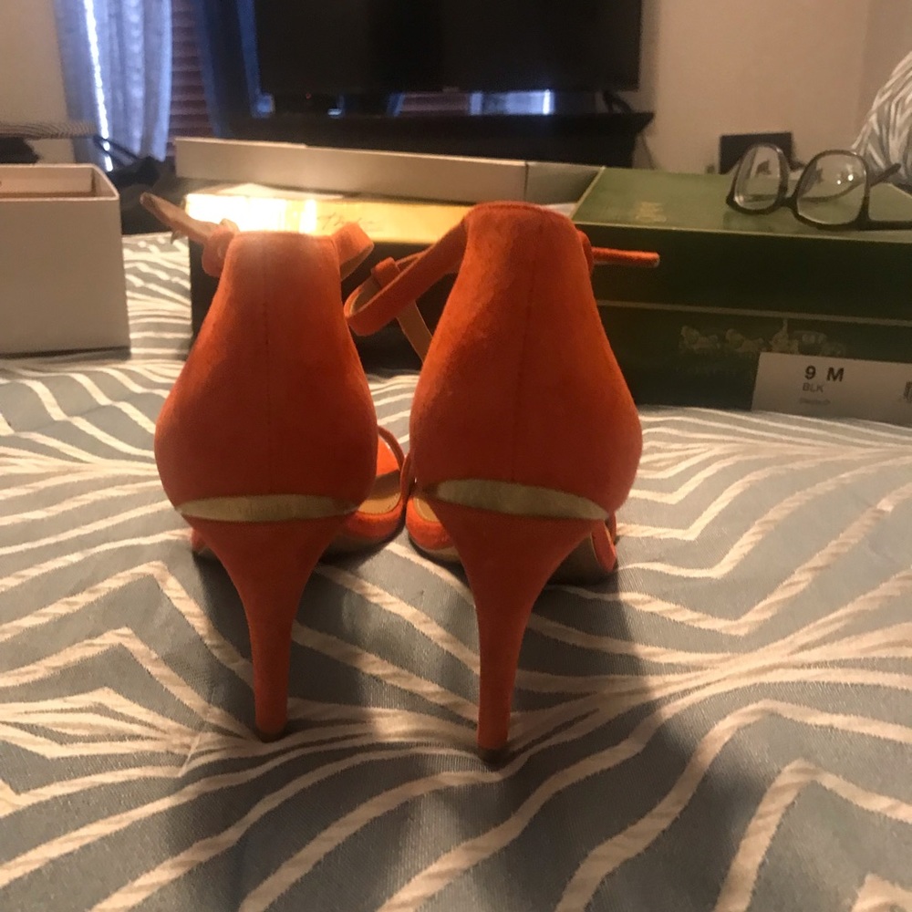 Calvin Klein orange open toes 3 inch heel.
